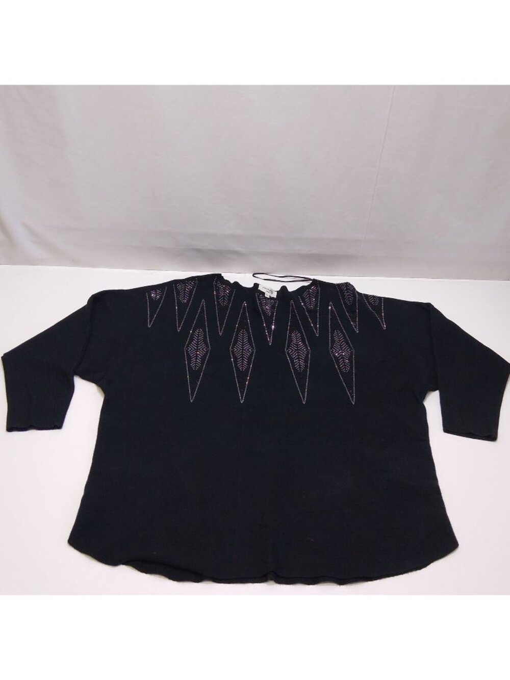 Siren Lily Embellished Rhinestone Black Top Women's 1X Viscose/Nylon/Polyester